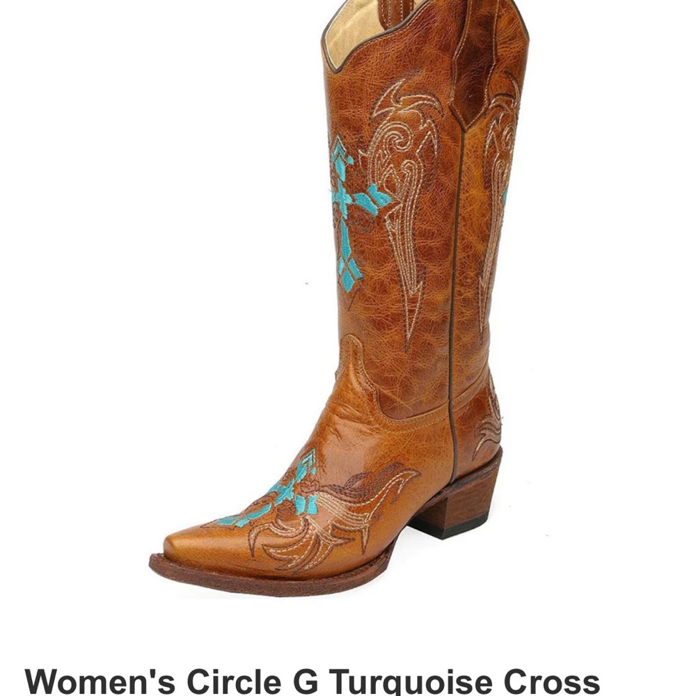 Brown Leather Cowboy Boots with Turquoise Embroidery - Picture 5 of 5